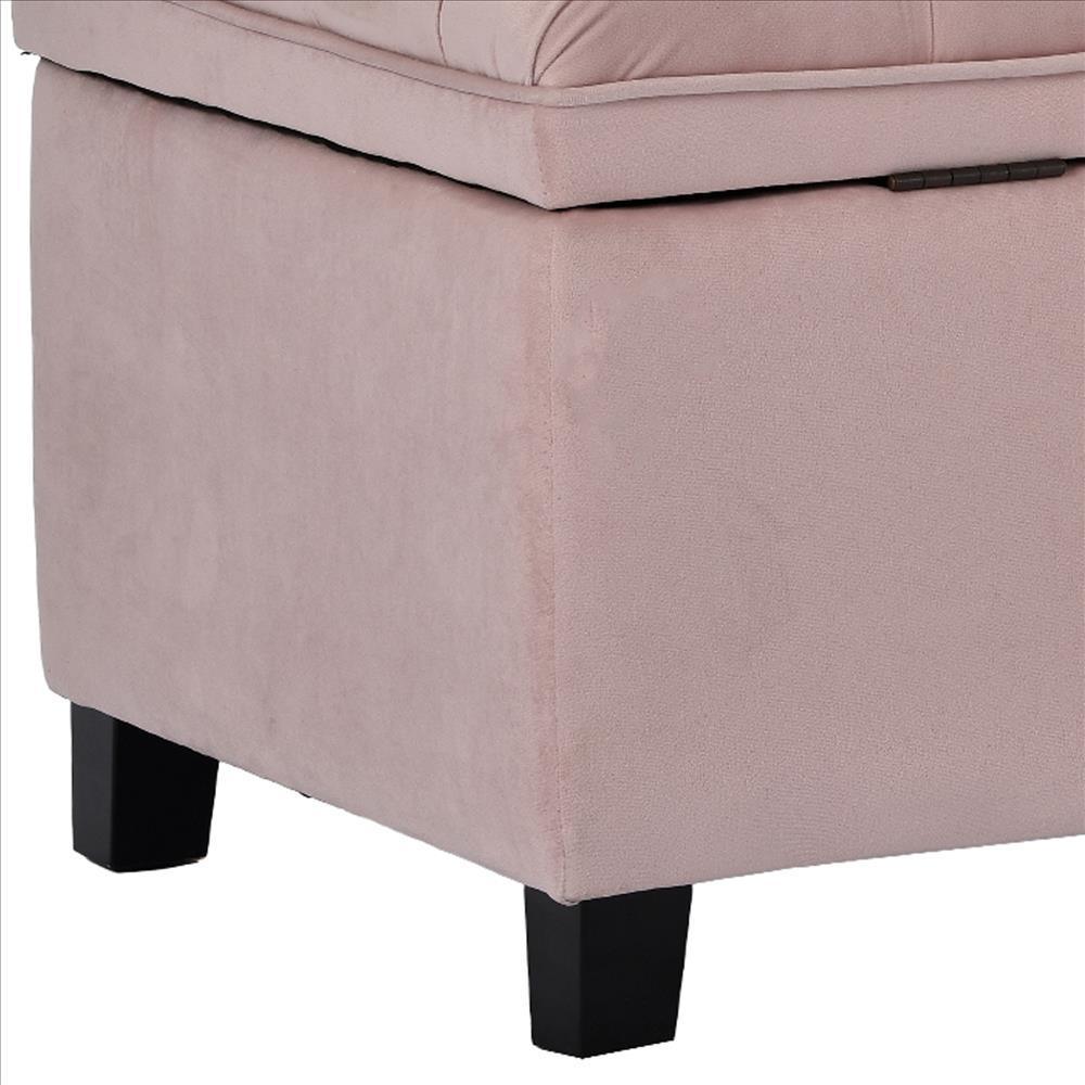 Storage Bench with Flip Button Tufted Top and Sleek Legs, Pink - AFS