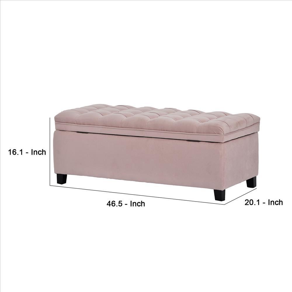 Storage Bench with Flip Button Tufted Top and Sleek Legs, Pink - AFS