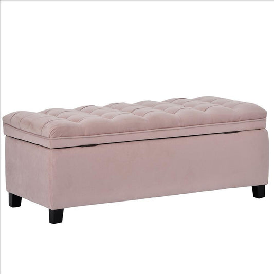 Storage Bench with Flip Button Tufted Top and Sleek Legs, Pink - AFS