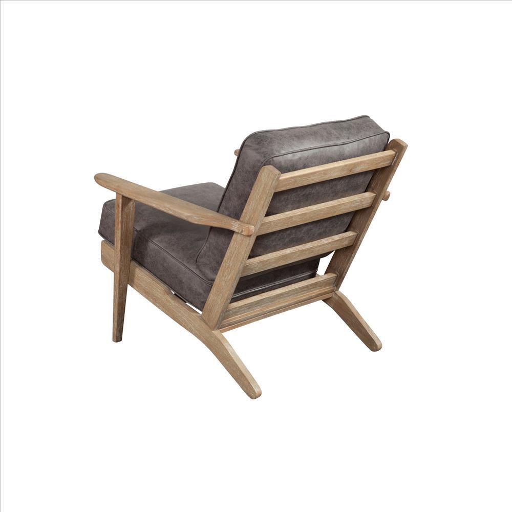 Lounge Chair with Leatherette Seat and Wooden Frame, Gray - AFS