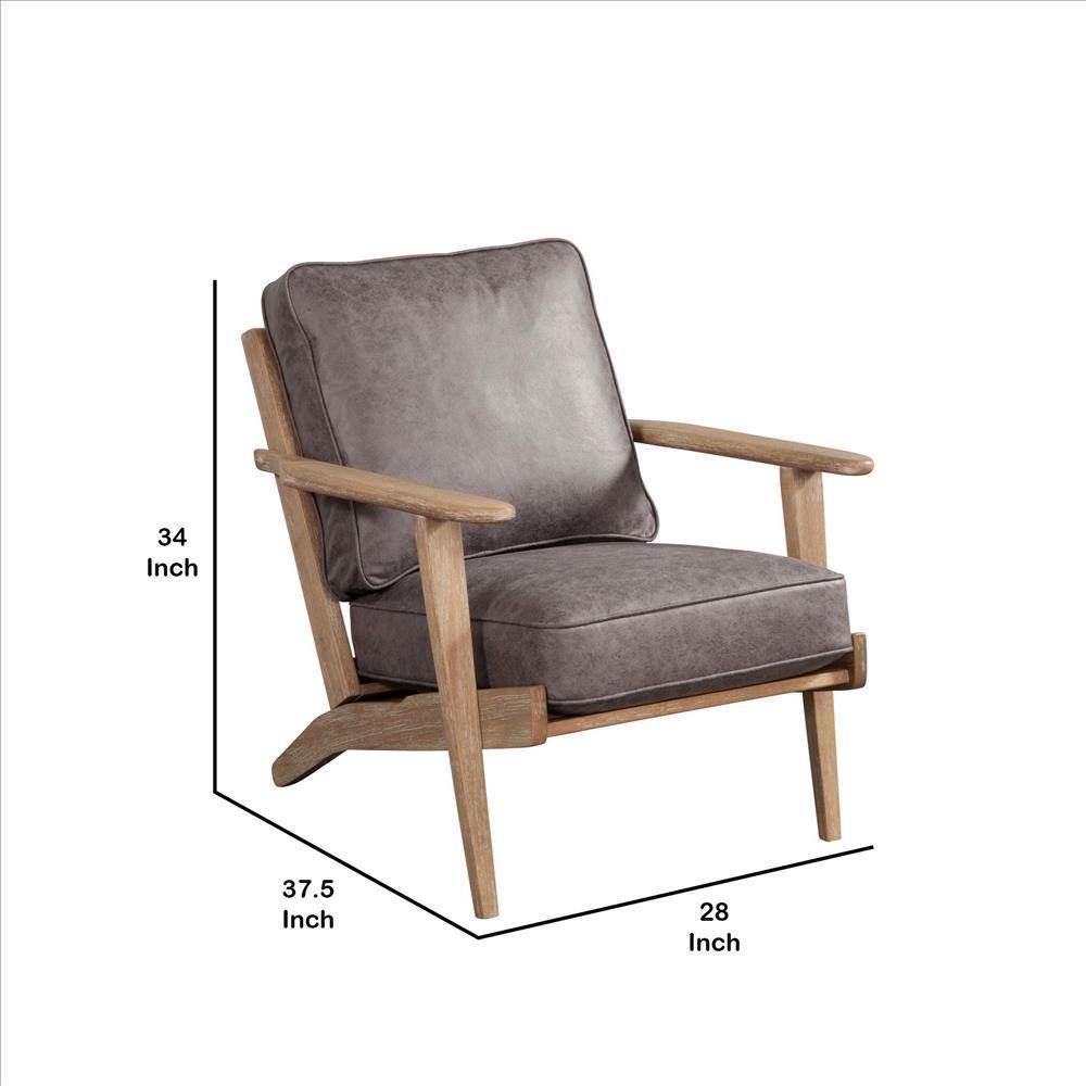 Lounge Chair with Leatherette Seat and Wooden Frame, Gray - AFS