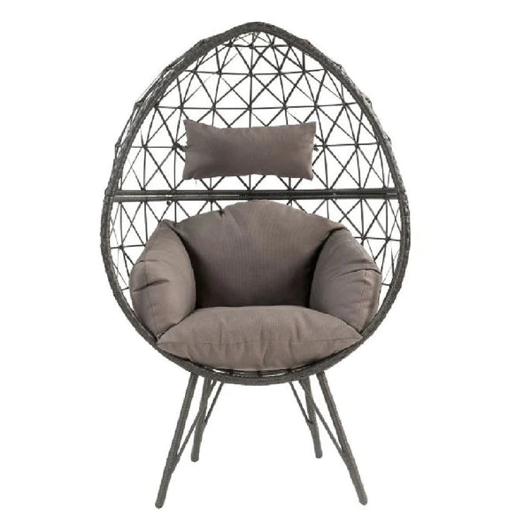 Patio Lounge Chair With Wicker Geometric Pattern, Black - AFS