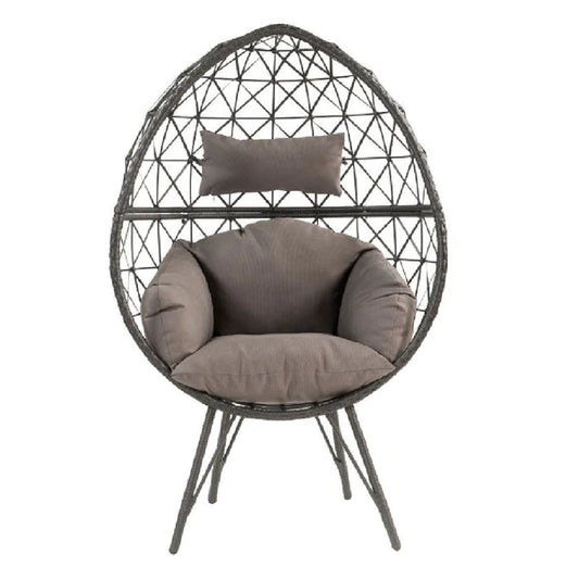 Patio Lounge Chair With Wicker Geometric Pattern, Black - AFS