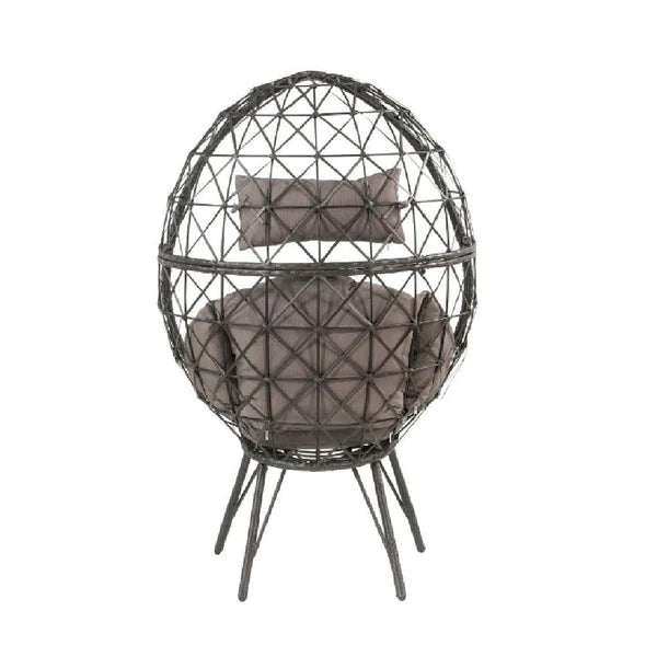 Patio Lounge Chair With Wicker Geometric Pattern, Black - AFS