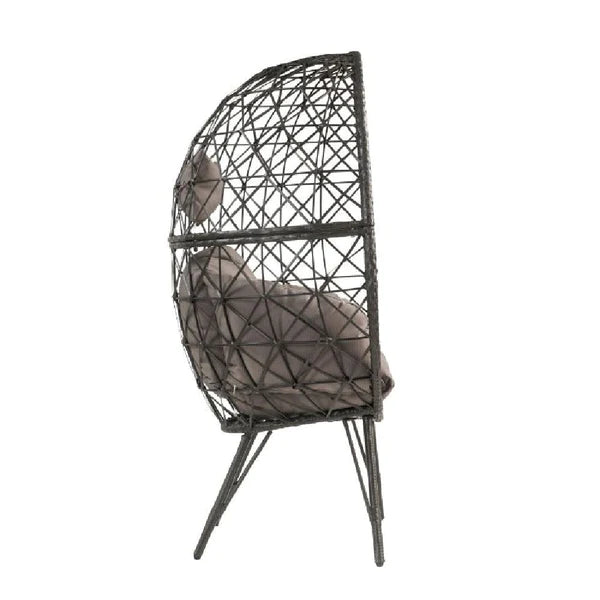 Patio Lounge Chair With Wicker Geometric Pattern, Black - AFS