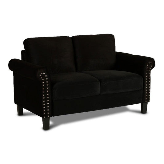Judy 60 Inch Velvet Upholstered Loveseat with Nailhead Trim, Black - AFS