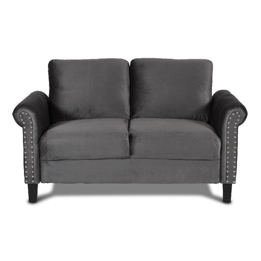 Judy 60 Inch Velvet Upholstered Loveseat with Nailhead Trim, Gray - AFS