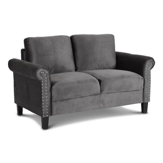 Judy 60 Inch Velvet Upholstered Loveseat with Nailhead Trim, Gray - AFS