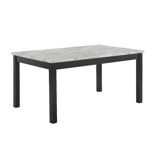 Kate 64 Inch Dining Table With Faux Marble Top, White And Black - AFS