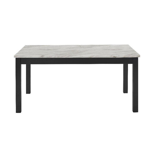 Kate 64 Inch Dining Table With Faux Marble Top, White And Black - AFS