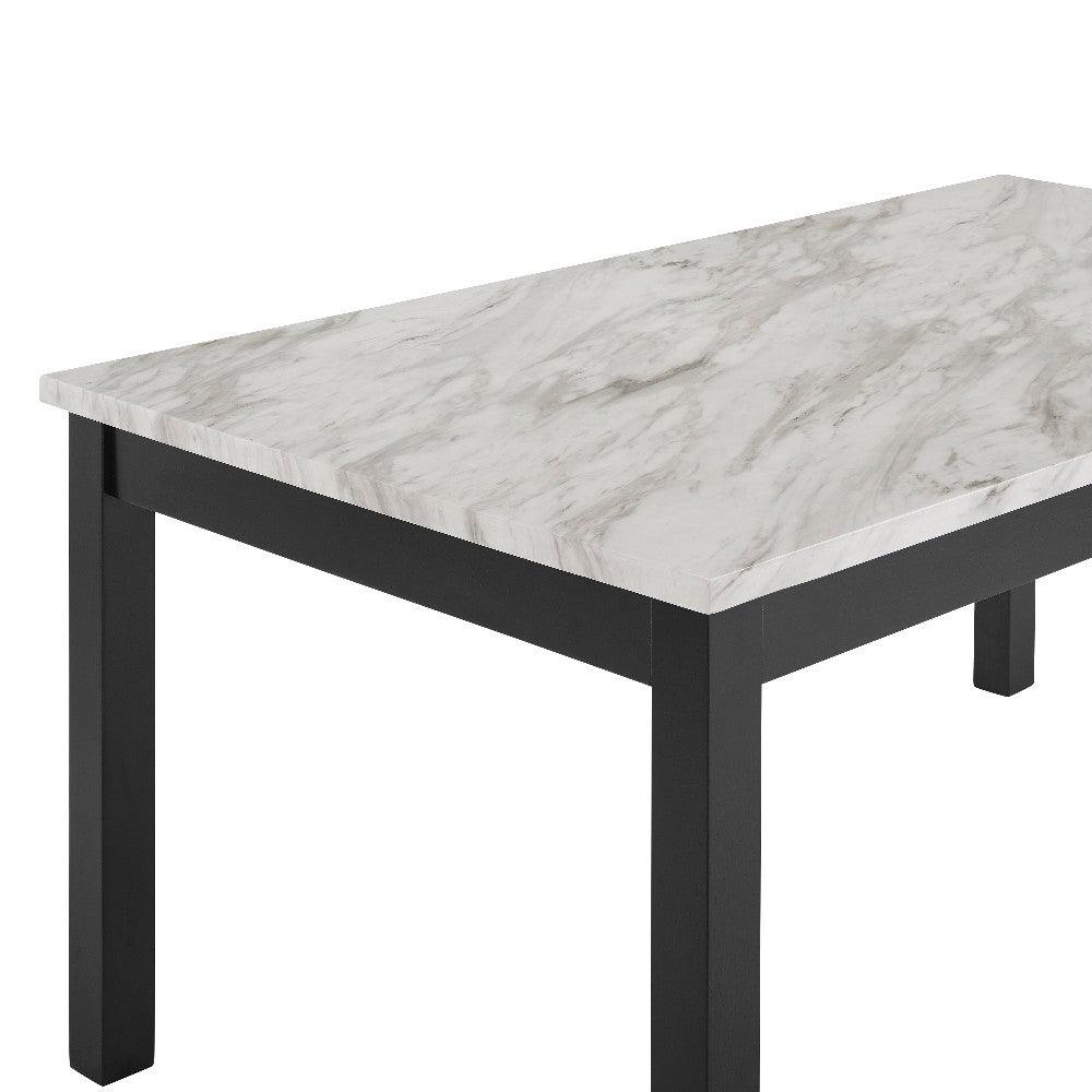 Kate 64 Inch Dining Table With Faux Marble Top, White And Black - AFS