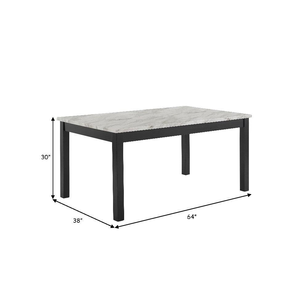 Kate 64 Inch Dining Table With Faux Marble Top, White And Black - AFS