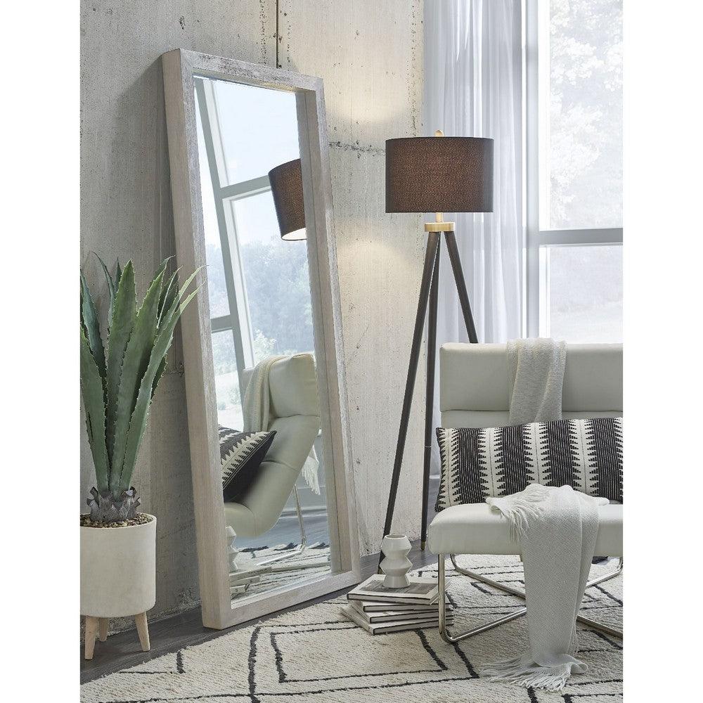 72 Inch Kim Modern Solid Acacia Wood Body Floor Mirror, Heather Gray - BM273423 - AFS