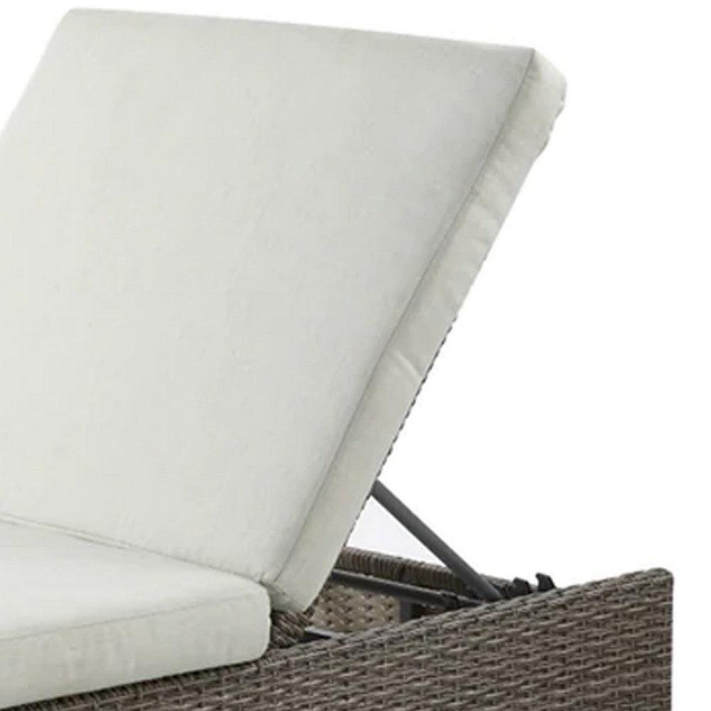 71 Inch Outdoor Patio Lounge Chaise, All Weather Rattan Wicker, Brown White - AFS