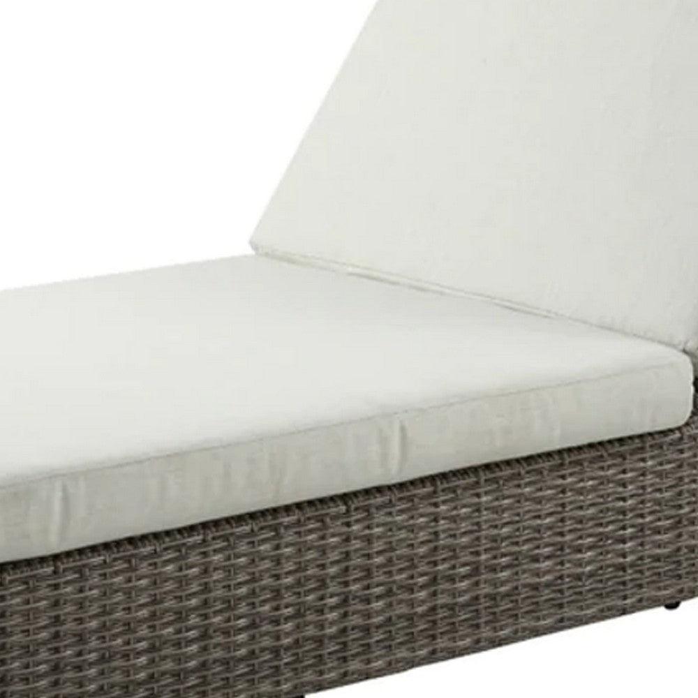 71 Inch Outdoor Patio Lounge Chaise, All Weather Rattan Wicker, Brown White - AFS