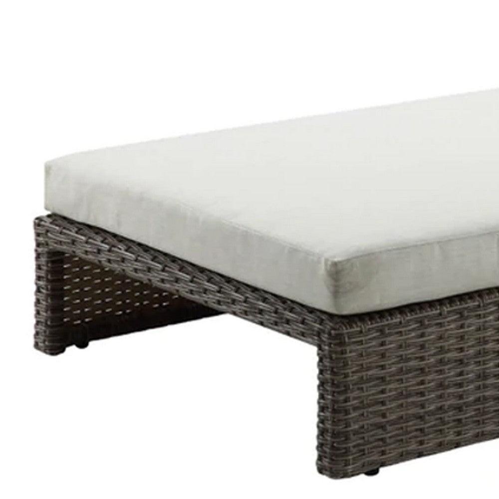 71 Inch Outdoor Patio Lounge Chaise, All Weather Rattan Wicker, Brown White - AFS