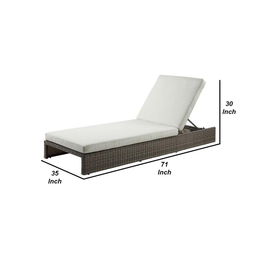 71 Inch Outdoor Patio Lounge Chaise, All Weather Rattan Wicker, Brown White - AFS