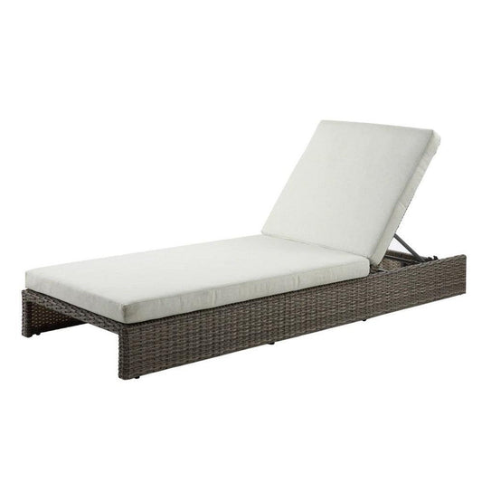 71 Inch Outdoor Patio Lounge Chaise, All Weather Rattan Wicker, Brown White - AFS