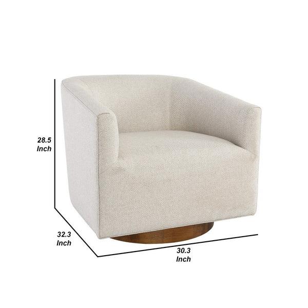 30 Inch Swivel Accent Chair, Soft Polyester, Curved Back, Beige, Brown - AFS