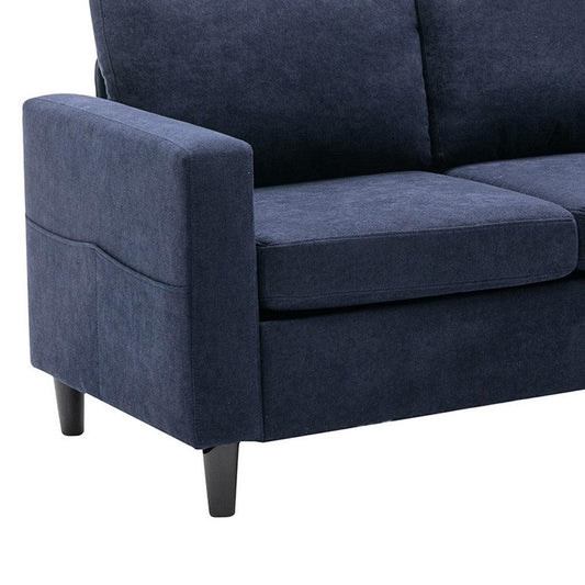 Regina 78 Inch Sectional Sofa, Side Pocket, L Shape, Movable Ottoman, Blue - AFS