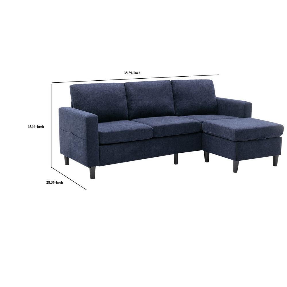 Regina 78 Inch Sectional Sofa, Side Pocket, L Shape, Movable Ottoman, Blue - AFS