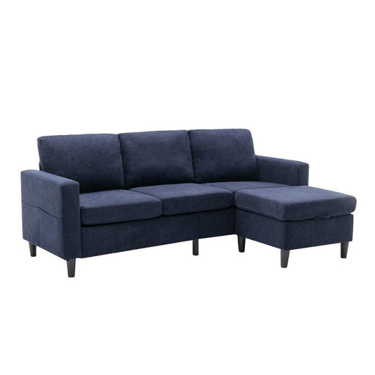 Regina 78 Inch Sectional Sofa, Side Pocket, L Shape, Movable Ottoman, Blue - AFS