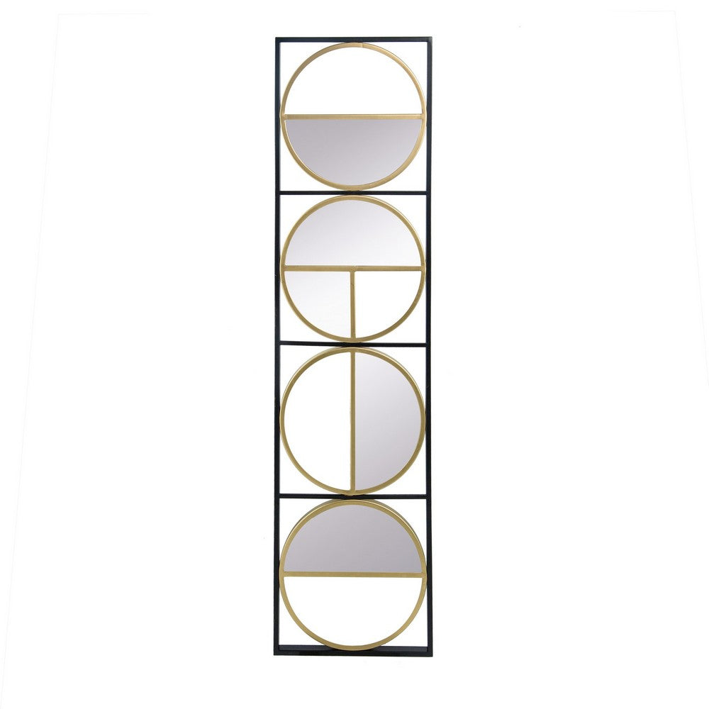 Modern Wall Decor With 4 Varied Round Mirrors, Black Metal Frame