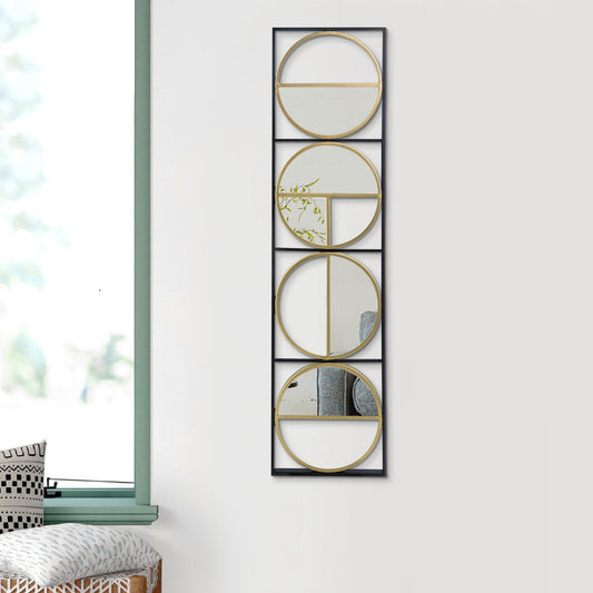 Modern Wall Decor With 4 Varied Round Mirrors, Black Metal Frame