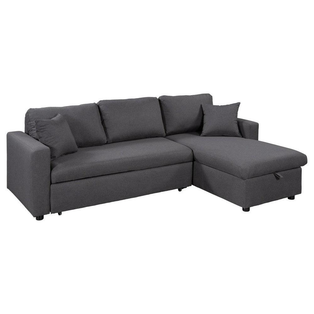 87 Inch Wood Sleeper Sectional Sofa with Storage, Modern Style, Gray Fabric - AFS