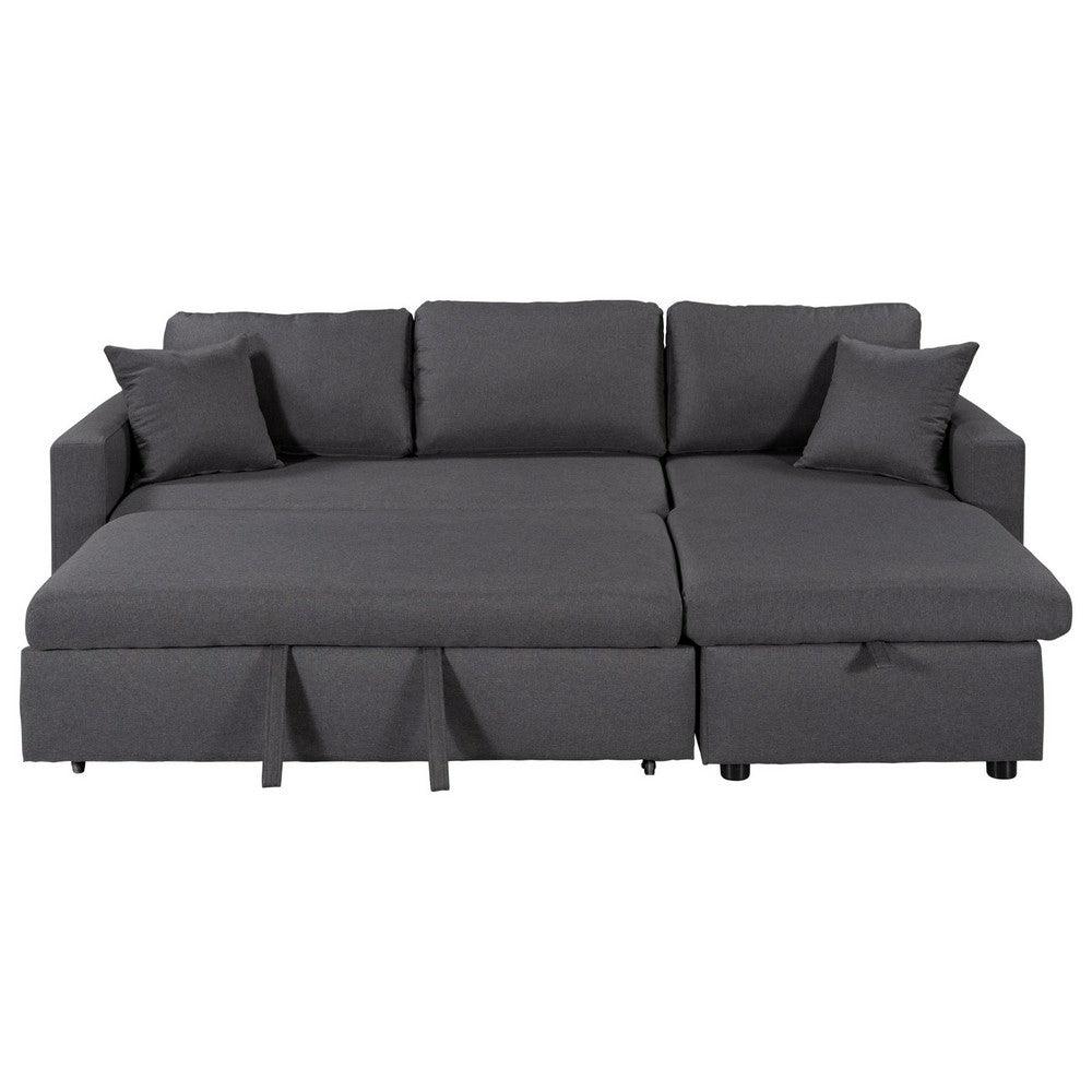 87 Inch Wood Sleeper Sectional Sofa with Storage, Modern Style, Gray Fabric - AFS