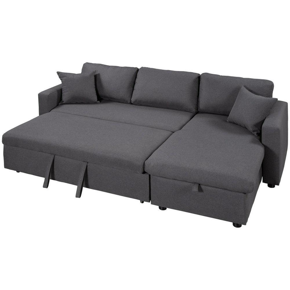 87 Inch Wood Sleeper Sectional Sofa with Storage, Modern Style, Gray Fabric - AFS