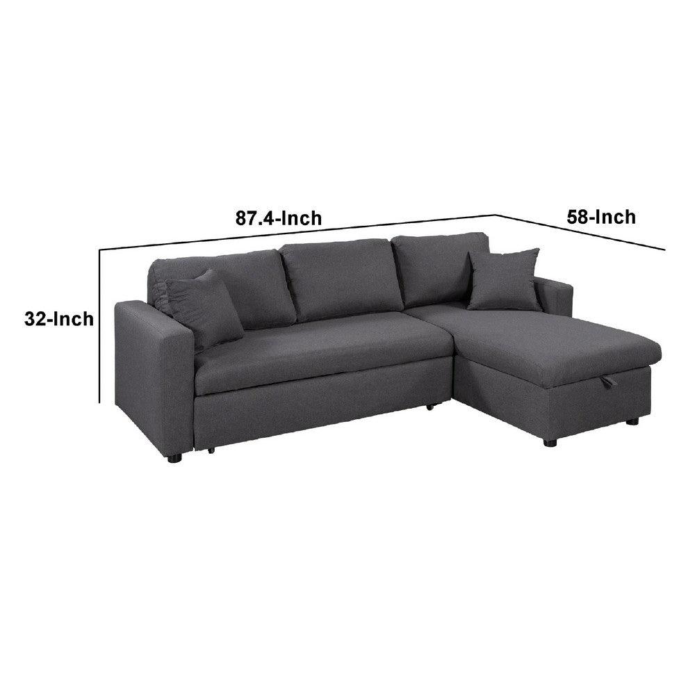 87 Inch Wood Sleeper Sectional Sofa with Storage, Modern Style, Gray Fabric - AFS