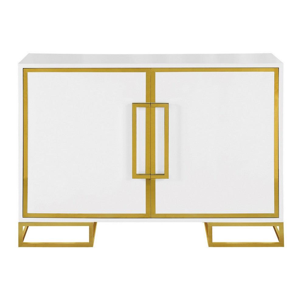 48 Inch Wood Accent Cabinet with 2 Doors and Square Open Base, White, Gold - AFS