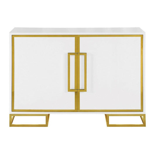 48 Inch Wood Accent Cabinet with 2 Doors and Square Open Base, White, Gold - AFS