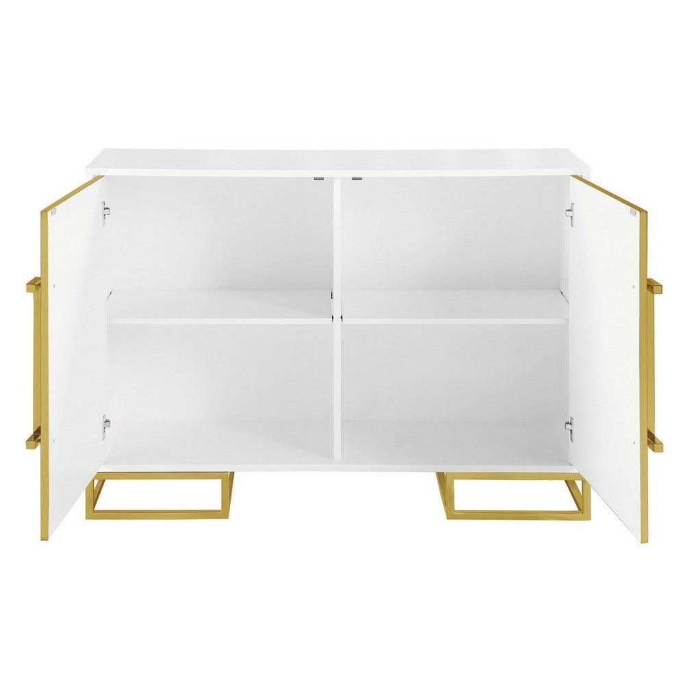 48 Inch Wood Accent Cabinet with 2 Doors and Square Open Base, White, Gold - AFS