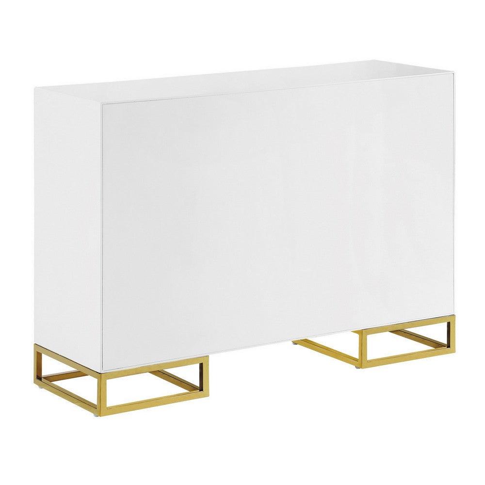 48 Inch Wood Accent Cabinet with 2 Doors and Square Open Base, White, Gold - AFS