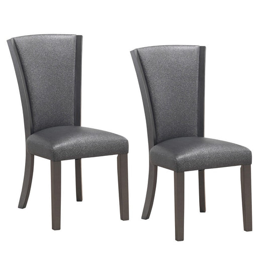 19 Inch Set Of 2 Dining Chairs, Glittery Silver Finish, Durable Wood Frame