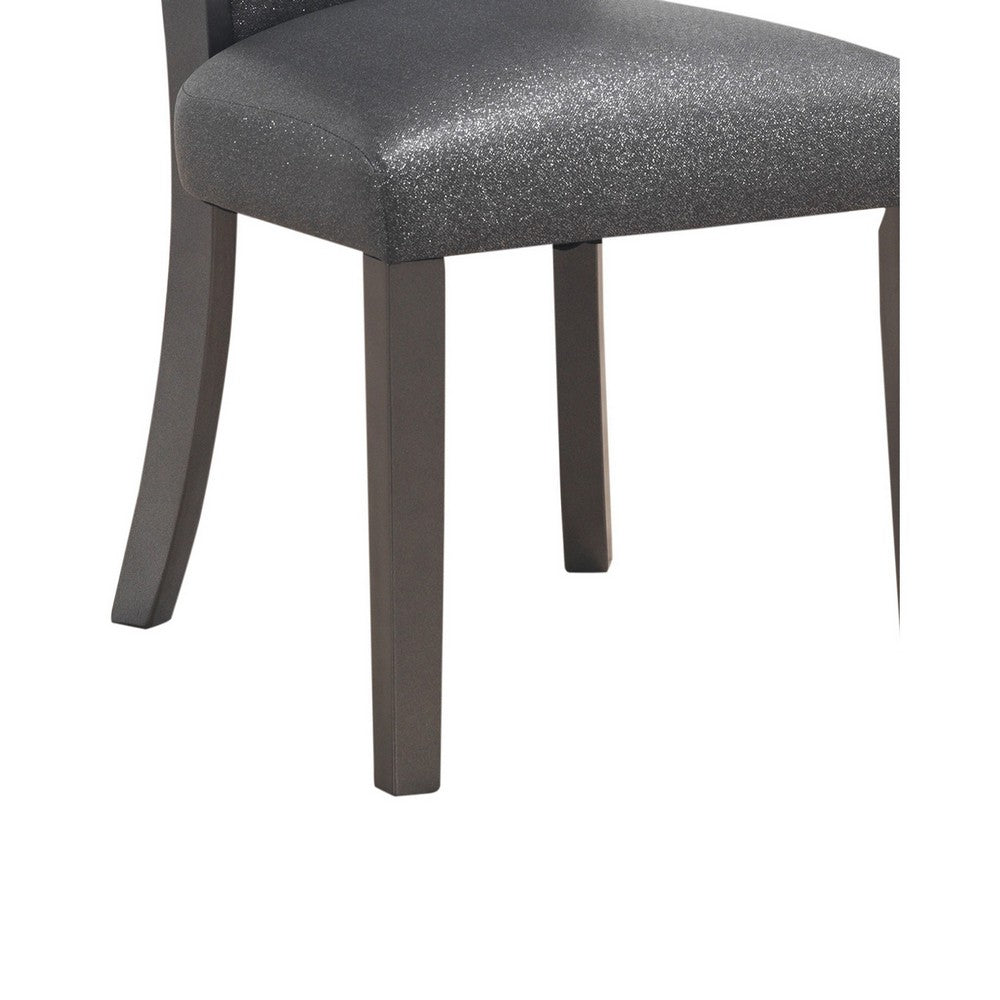 19 Inch Set Of 2 Dining Chairs, Glittery Silver Finish, Durable Wood Frame