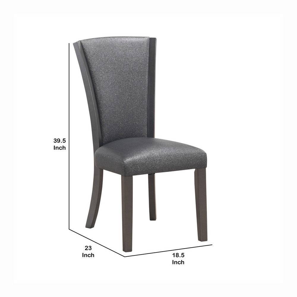 19 Inch Set Of 2 Dining Chairs, Glittery Silver Finish, Durable Wood Frame