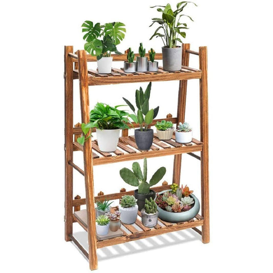 Indoor Outdoor Solid Wood 3 Shelf Folding Plant Stand Planter Shelves