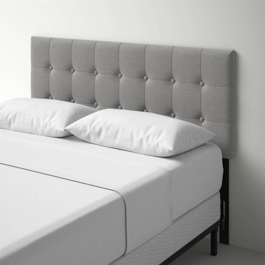 King size Mid-Century Style Button-Tufted Headboard in Grey Upholstered Fabric - AFS