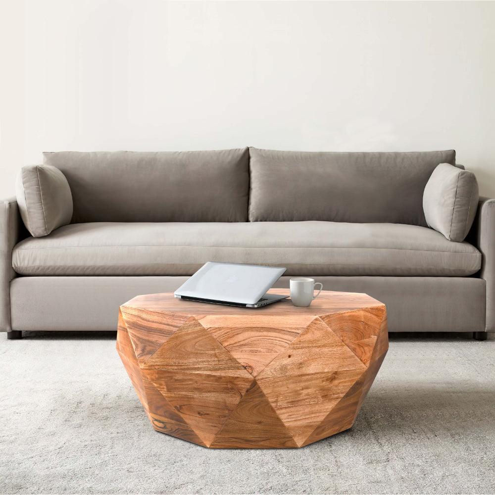 33 Inch Diamond Shape Acacia Wood Coffee Table With Smooth Top, Dark Brown - AFS