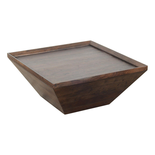 36 Inch Square Shape Acacia Wood Coffee Table with Trapezoid Base, Brown - AFS
