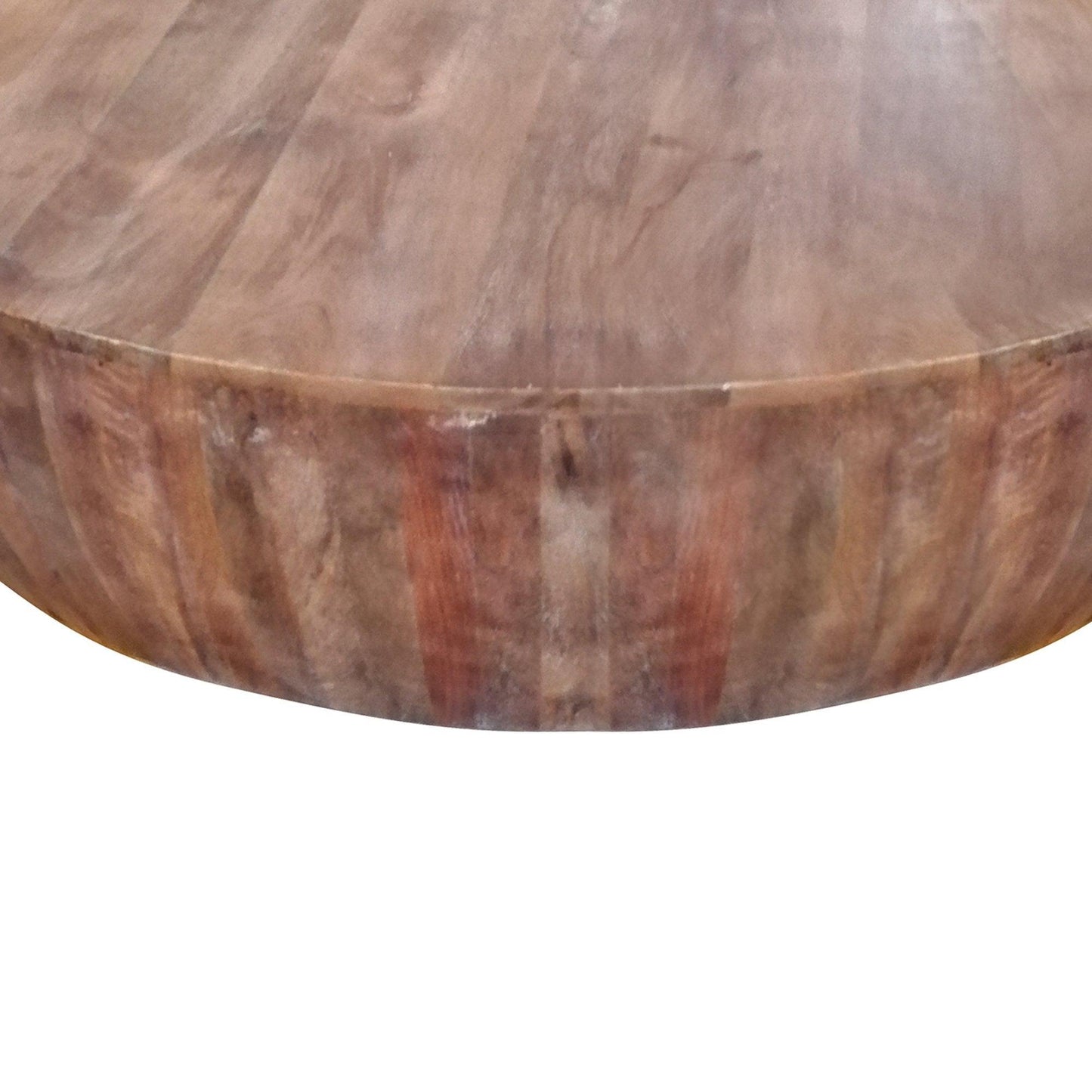 Handcarved Drum Shape Round Top Mango Wood Distressed Wooden Coffee Table, Brown - AFS