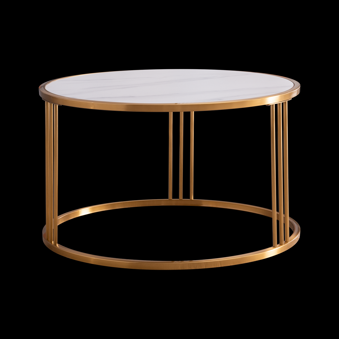 Slate round coffee table with golden stainless steel frame