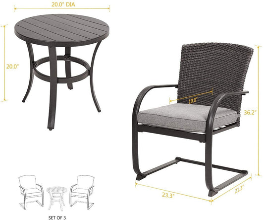 3 Piece Outdoor Patio Furniture Set Bistro Set 2 Wicker Chairs with Cushion and Coffee Table