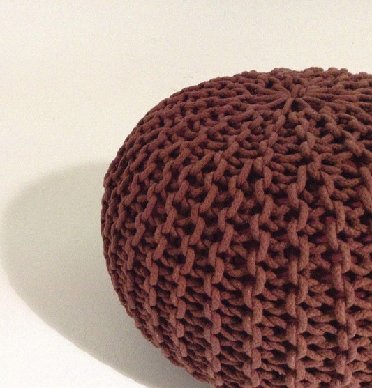 Handmade Round Knitted Pouf | Marsala | 50x35cm