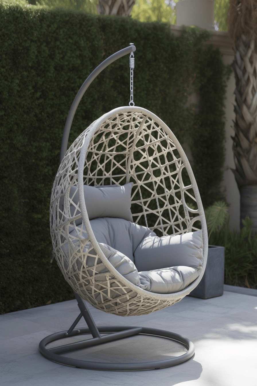 Patio Hanging Chair With Open Circular Motifs And Wicker Frame, Gray - AFS