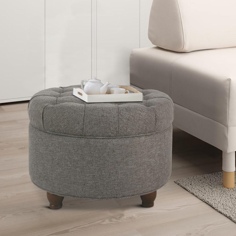 Fabric Upholstered Wooden Ottoman with Tufted Lift Off Lid Storage, Dark Gray - AFS