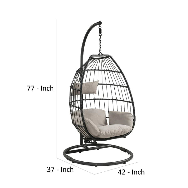 Patio Hanging Chair With Wicker Lattice Frame, Black - AFS